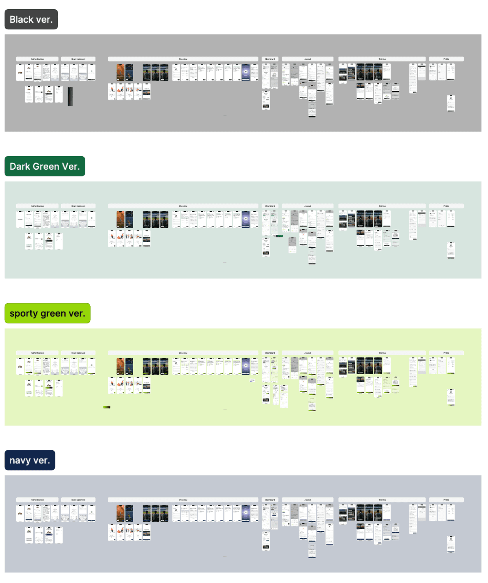 Color system versions: Black, Dark Green, Sporty Green, Navy